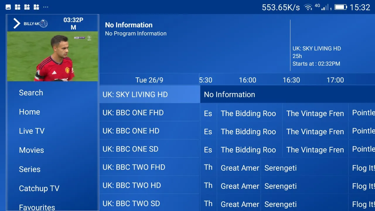 XtremeHD IPTV app menu