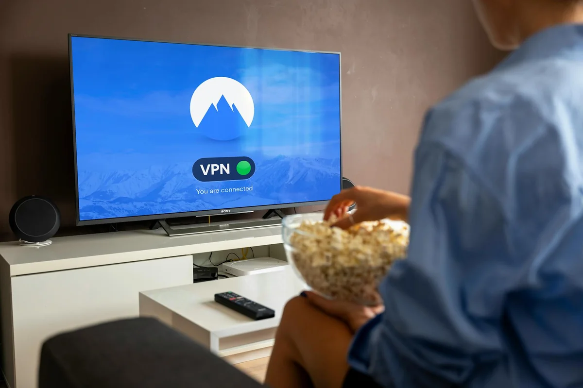 Android TV box connected to a 4K television for IPTV streaming at home